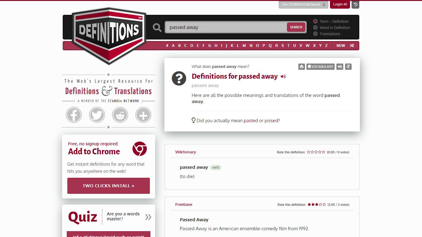 What does passed away mean? - definitions